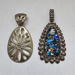 Elegant Silver Rhinstone and Multicolor Pendant Set